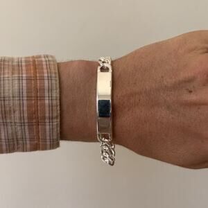 Vintage 925 Silver Cuban Link Bracelet 7.5 Inch Unisex Streetwear Jewelry